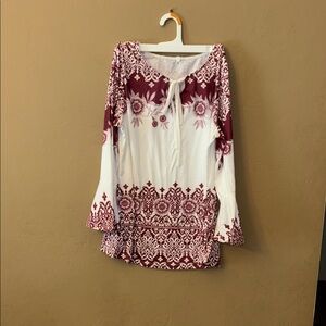 Elegant Floral Women's Blouse in Burgundy and White